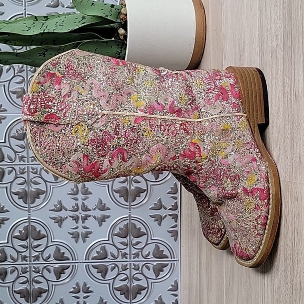 Roper Kids Pink and Gold Embroidered Western Boots